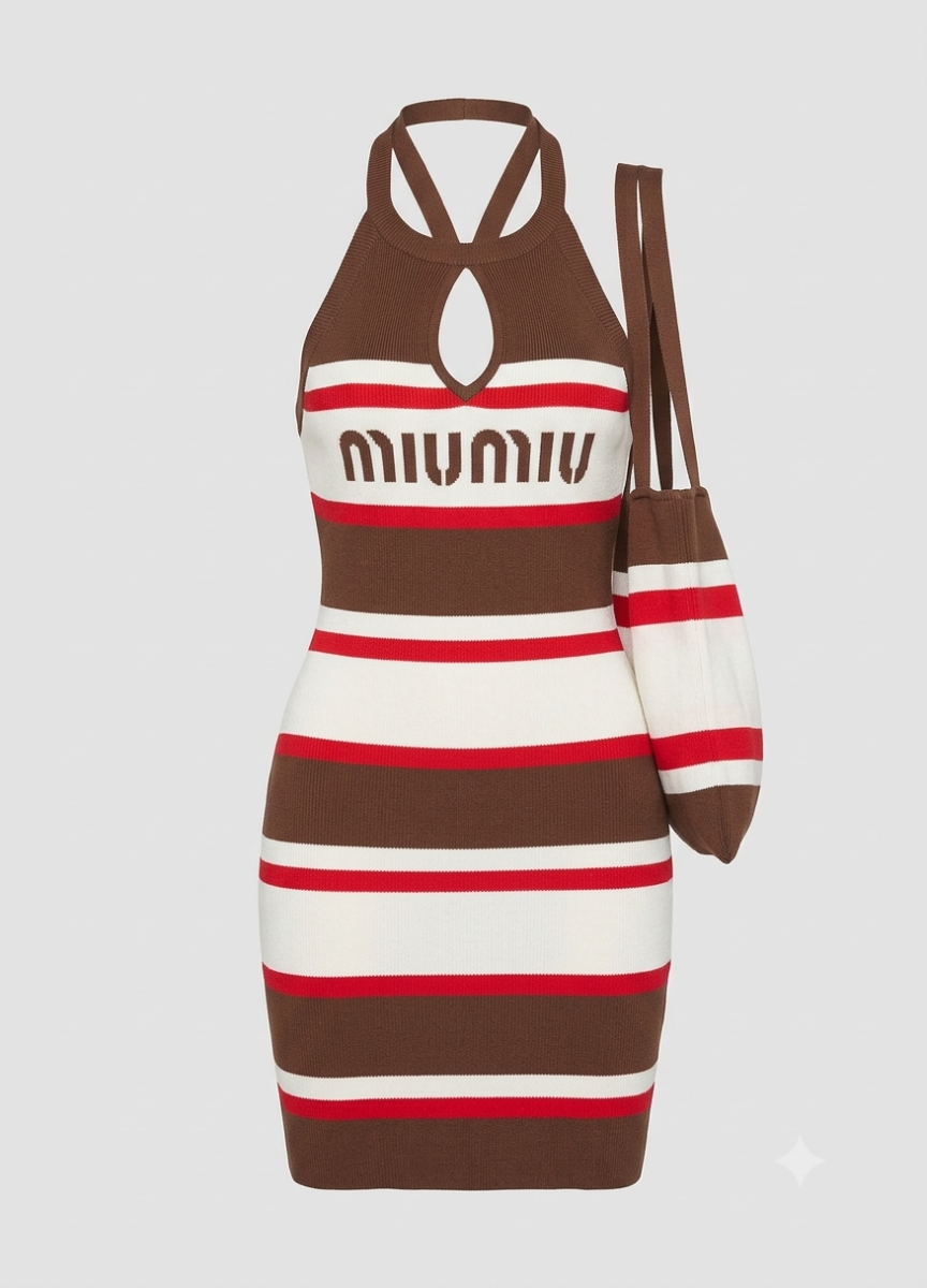 Stripped Knit Mini Dress with Matching Tote Bag